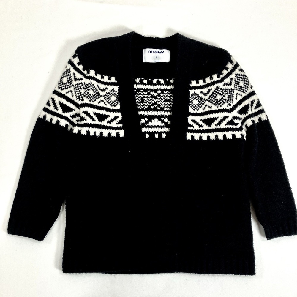 Old Navy Sweater Black White Fair Isle Geometric Knit Toddler 3T